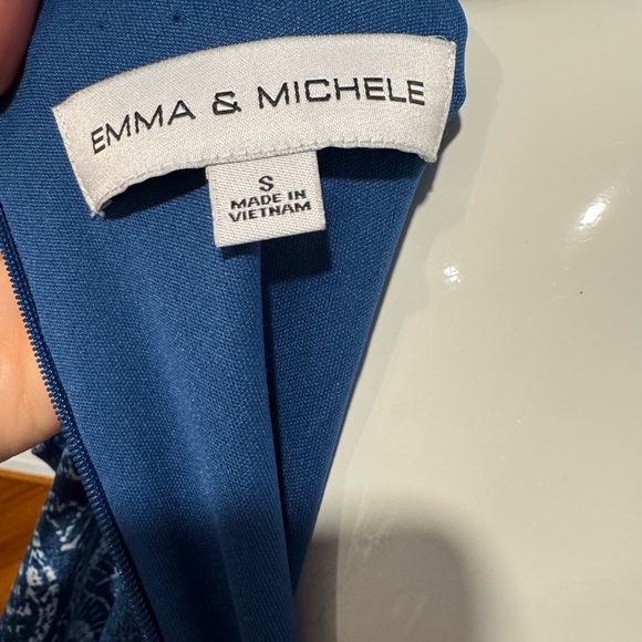 Emma & Michele Blue Patterned Jumpsuit Size Small Blue and White Back Zipper - Picture 9 of 11